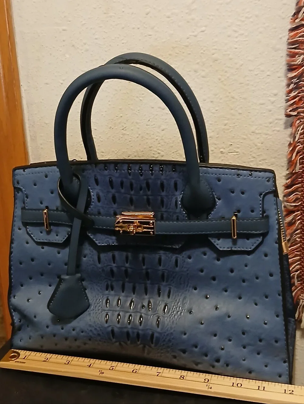 Mellow World Blue Ostrich/Croc Embossed Vegan Leather Satchel